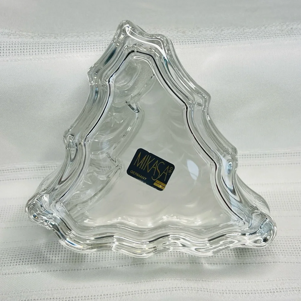 MIKASA Crystal Tannenbaum Double Tree‎ Lidded Box Holiday Gift Decor IOB EUC VTG